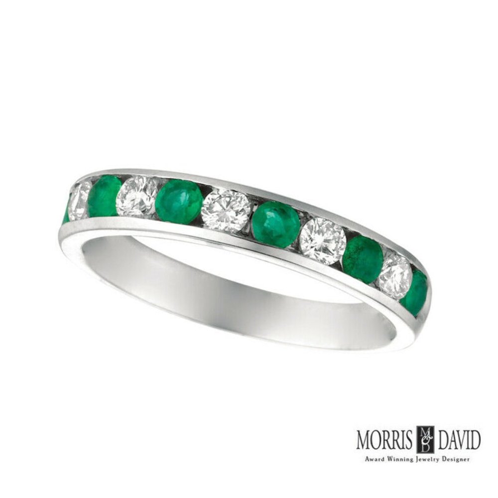 0.80 Carat Natural Diamond and Emerald Ring 14K